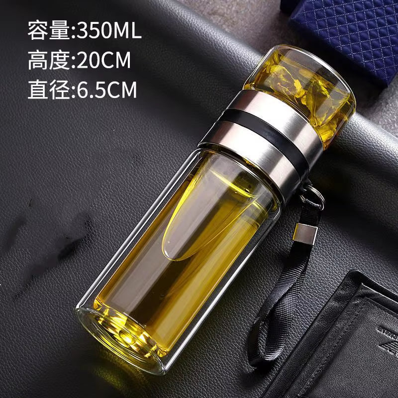 High Borosilicate Glass Tea Water Bottle with Filter, Double Layer Infuser Tumbler, Drinkware