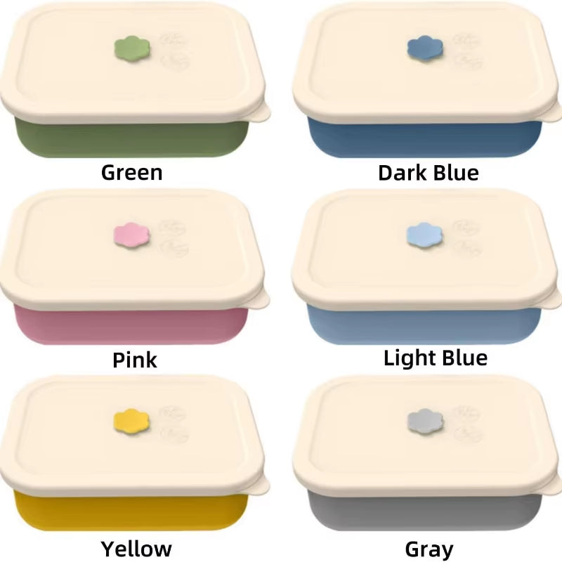 Silicone Leak-Resistant Bento Lunch Box, Reusable Bpa-Free Meal Prep Container with 4 Compartments Microwave Dishwasher and Safe