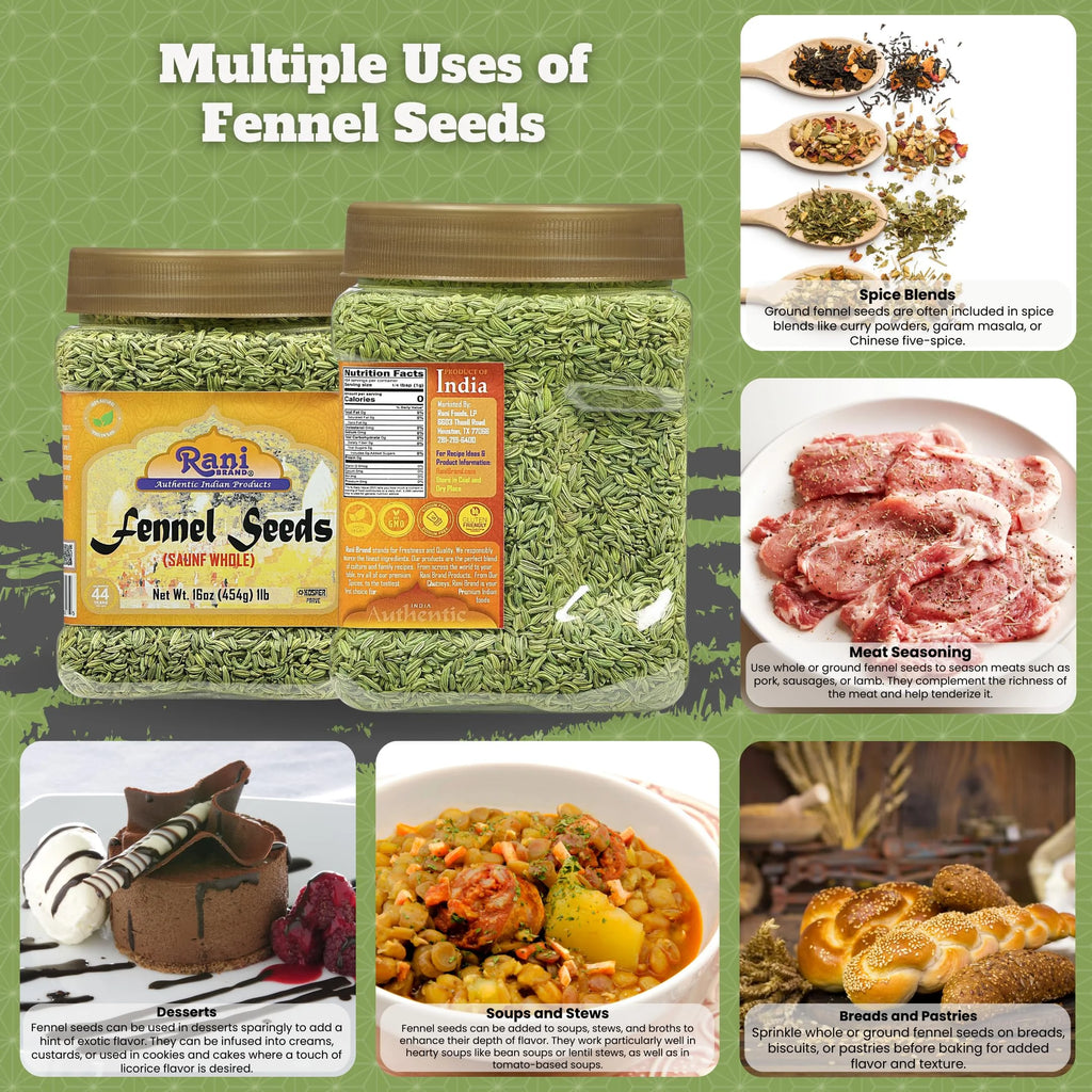 Fennel Seeds (Saunf Sabut) Whole Spice 16Oz (1Lb) 454G PET Jar ~ All Natural | Gluten Friendly | NON-GMO | Vegan | Kosher | Indian Origin