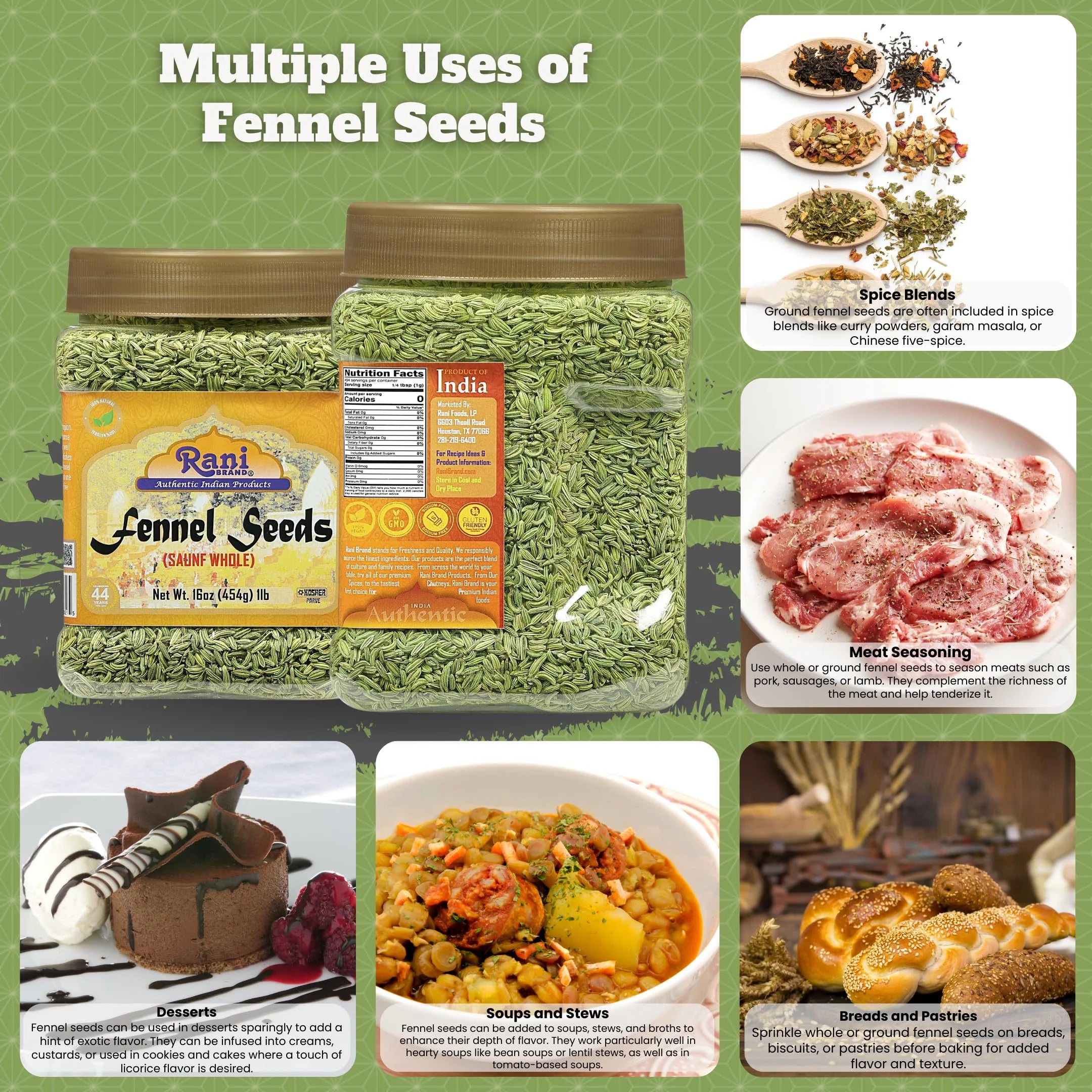 Fennel Seeds (Saunf Sabut) Whole Spice 16Oz (1Lb) 454G PET Jar ~ All Natural | Gluten Friendly | NON-GMO | Vegan | Kosher | Indian Origin