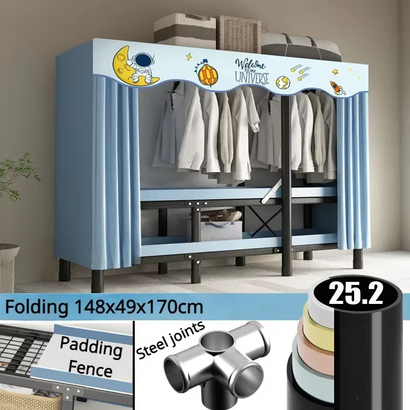 Installation-Free Wardrobe Simple Bedroom Folding Clothing Organizer Storage Cabinet Dustproof Integrated Metal Foldable Closet