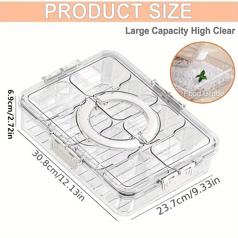 Veggie Tray with Lid and Handle, Divided Serving Tray, Snack Spinner, Portable Snackle Boxs for Candy Fruits Nuts, Clear Fridge