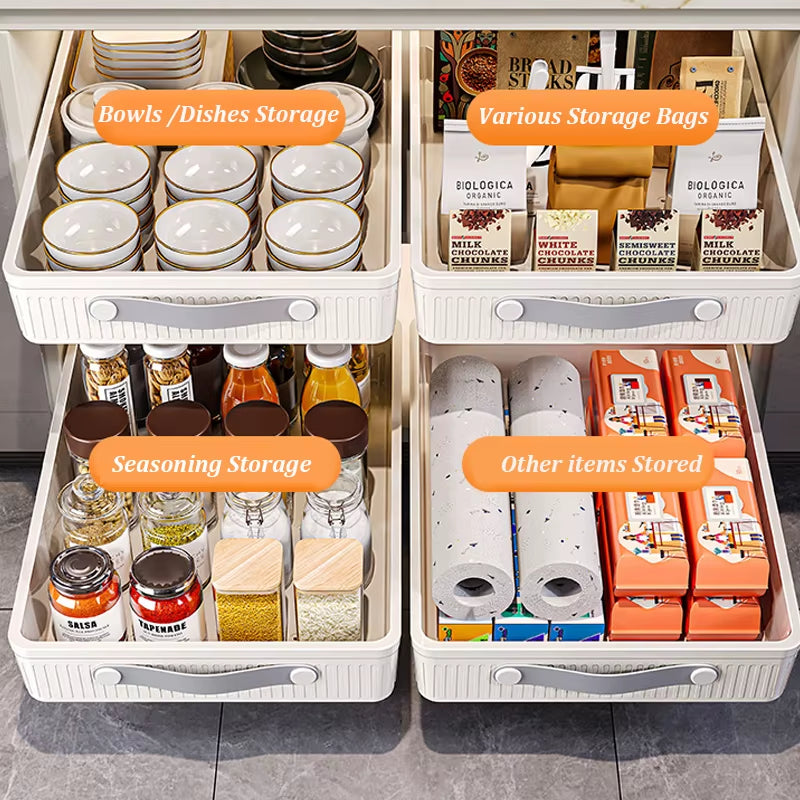 Kitchen Sliding Drawer with Slide Rail Cabinet Clothes Spice Dish Bowl Storage Rack Pull Out Cabinet Organizer Tray with Handle