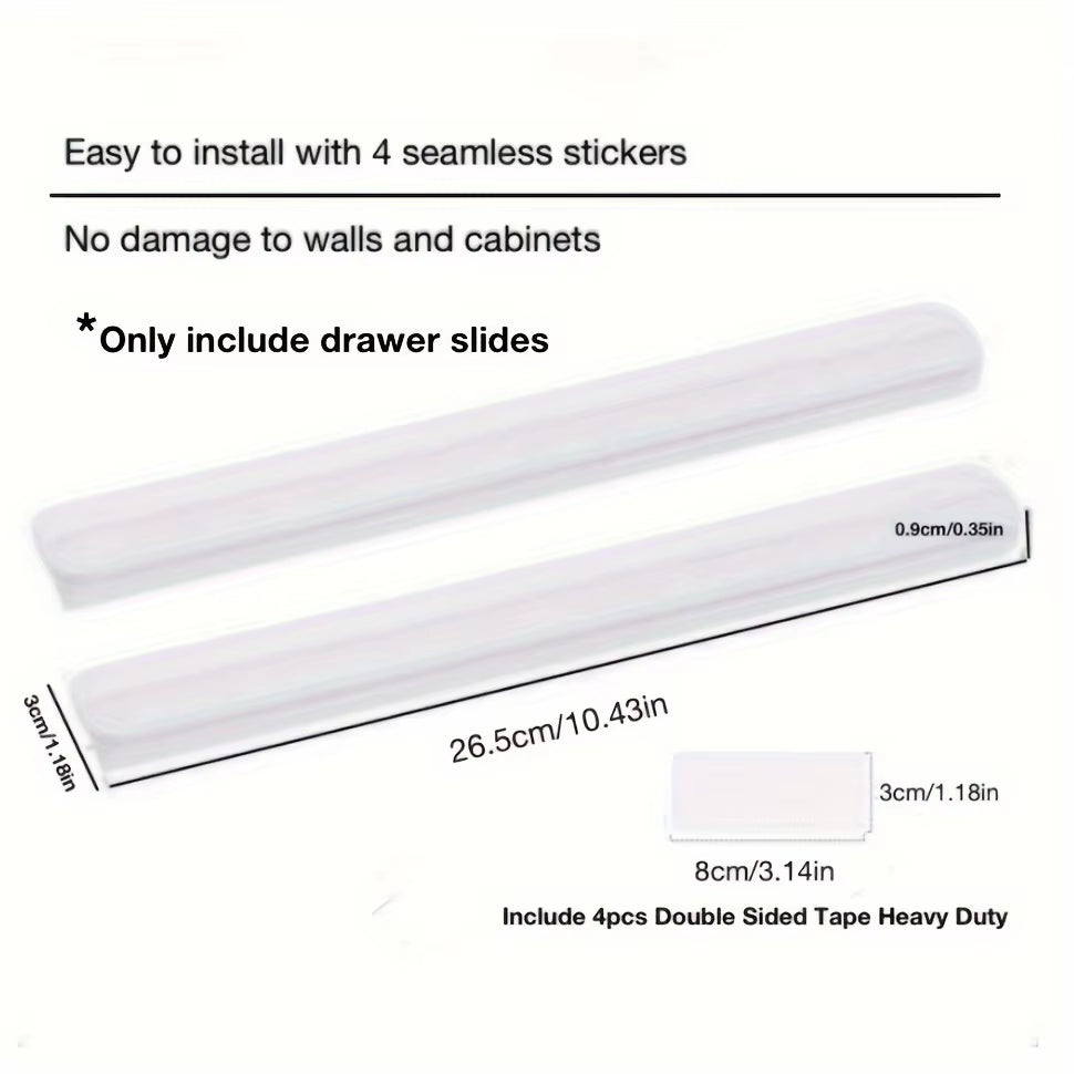 2Pcs Self Adhesive Slide Rails, Storage Box Rails, Upgrade Your Drawers with Telescopic Rail Accessories - DIY Drawer Rails