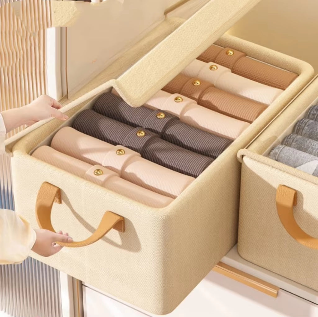 Collapsible Clothing Organizer Folding Clothes Storage Basket with Cover Metal Frame Underwear Storage Home Organization Drawer