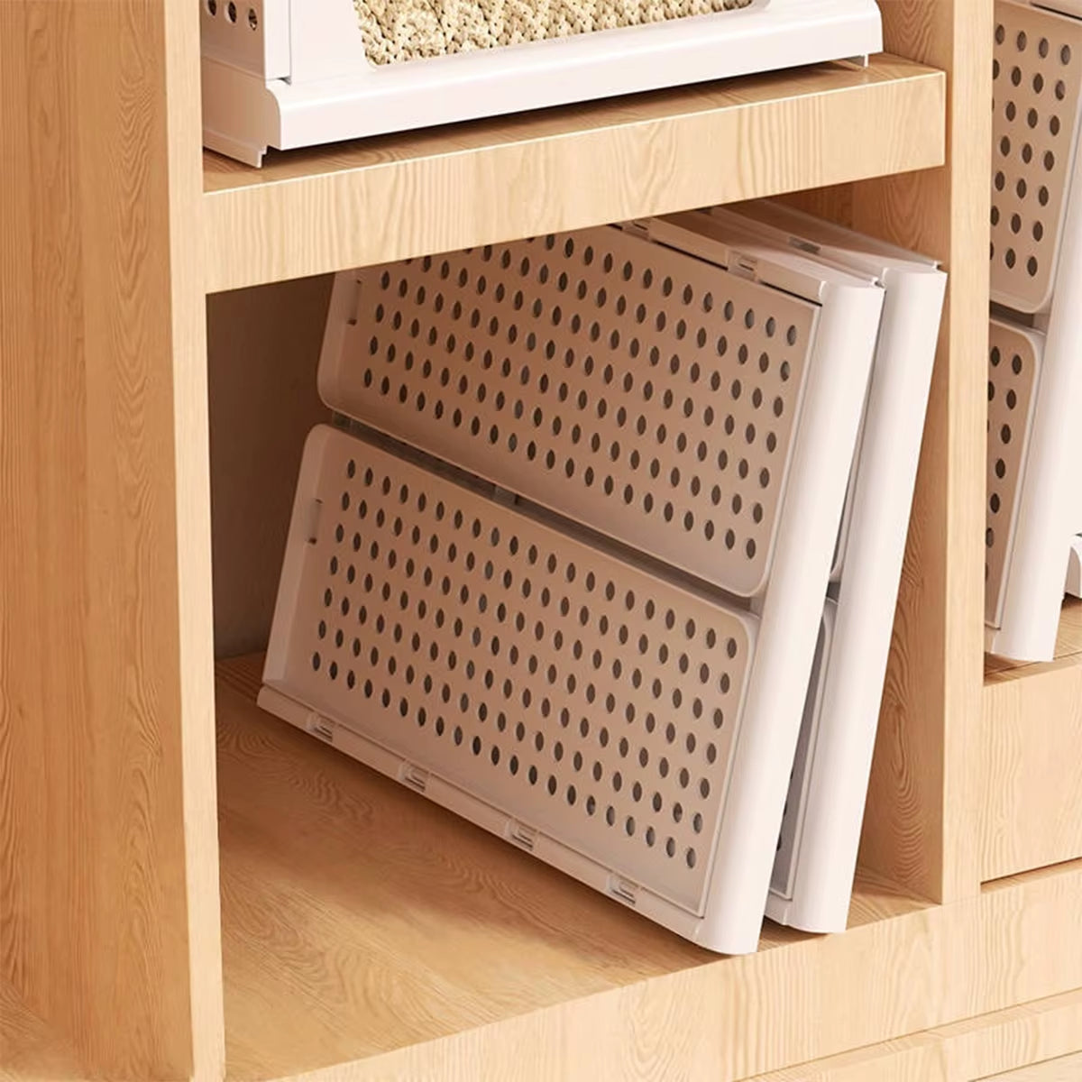Stackable Storage Basket Plastic Folding Closet Organizers Storage Box Wardrobe Drawer Units Layered Partition Storage Rack