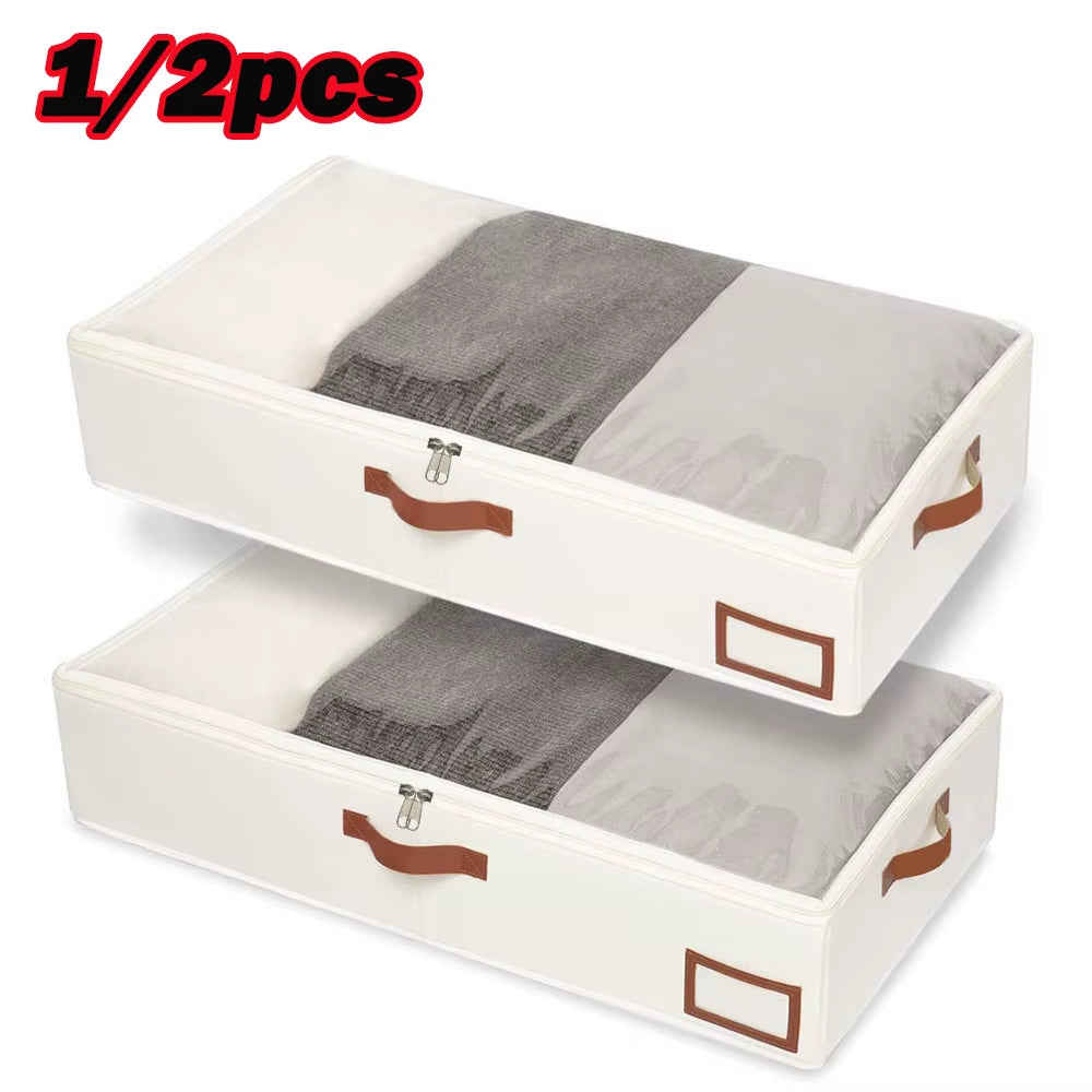1Pc Quilt Storage Bag Large Capacity Foldable Clothes Storage Bag under the Bed Quilt Storage Box with Cover Wardrobe Organizer