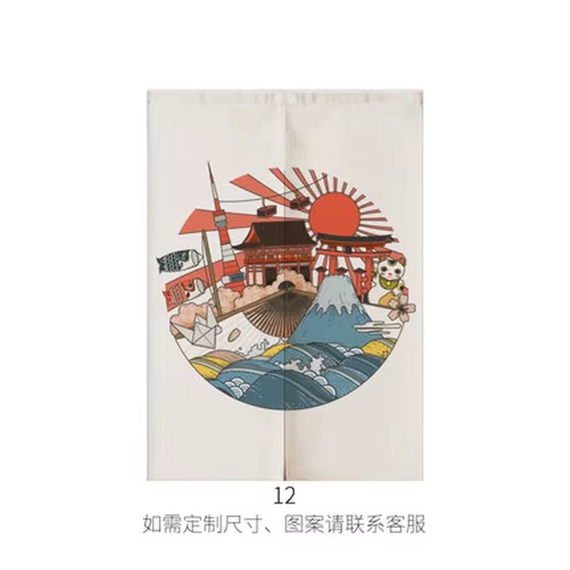 Japanese Ukiyo-E Linen Door Curtain Noren Bedroom Kitchen Curtains Home Entrance Decoration Customizable Curtain
