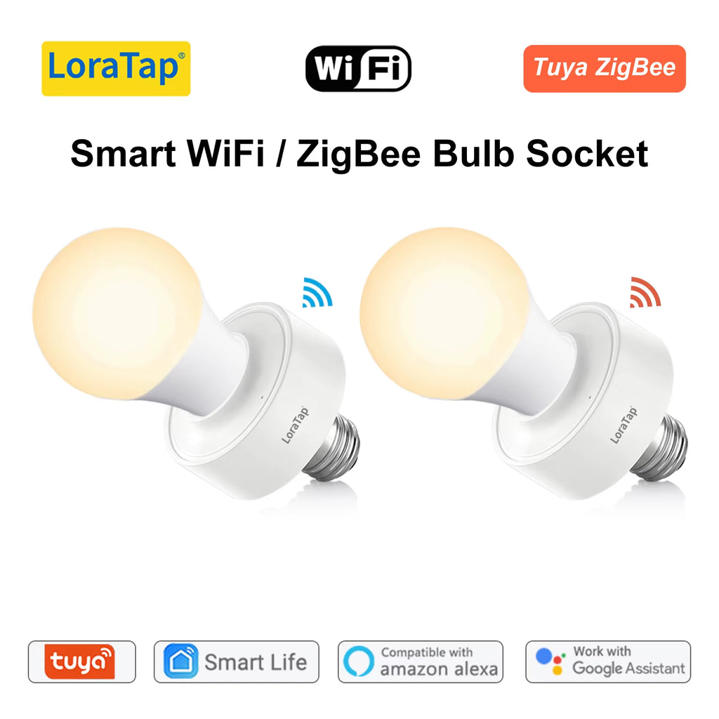 Tuya Smart Wifi Light Socket Lamp Holder for Led Bulb E27 E26 Google Home Echo Alexa Voice Control, Remote Control on OFF
