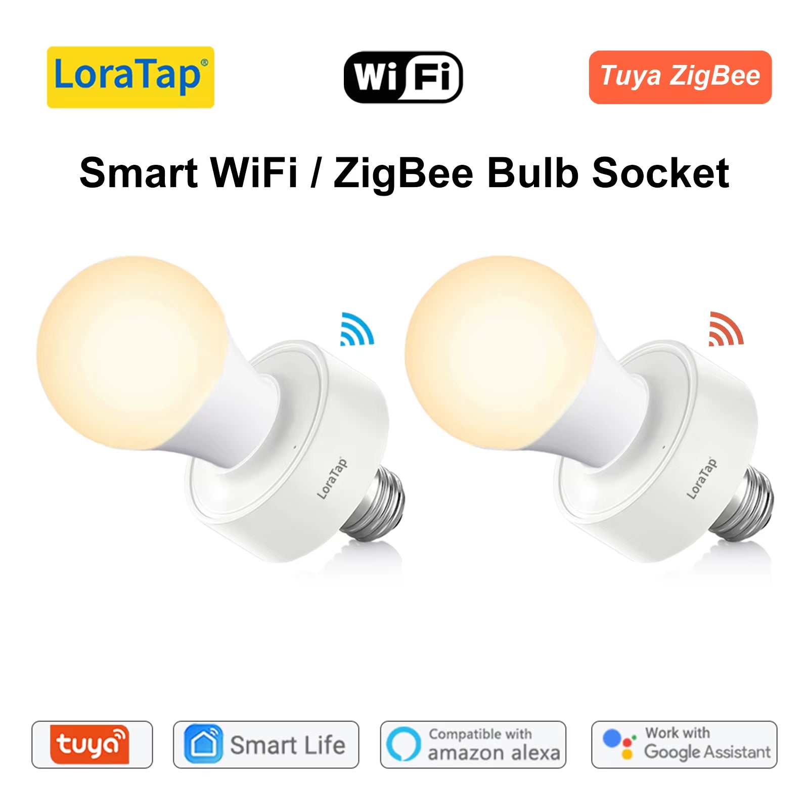 Tuya Smart Wifi Light Socket Lamp Holder for Led Bulb E27 E26 Google Home Echo Alexa Voice Control, Remote Control on OFF