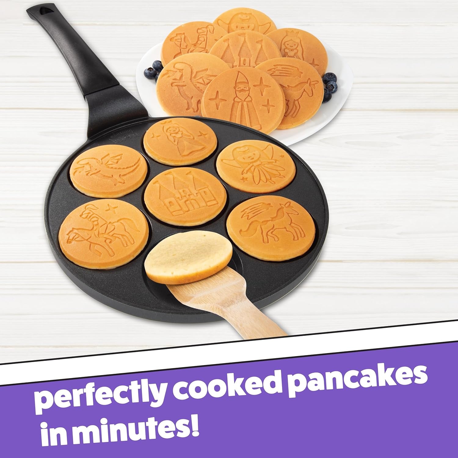 Fantasy Friends Mini Pancake Pan - Nonstick Griddle for Breakfast Magic, Featuring a Princess Castle & More, 7 Unique Flapjacks