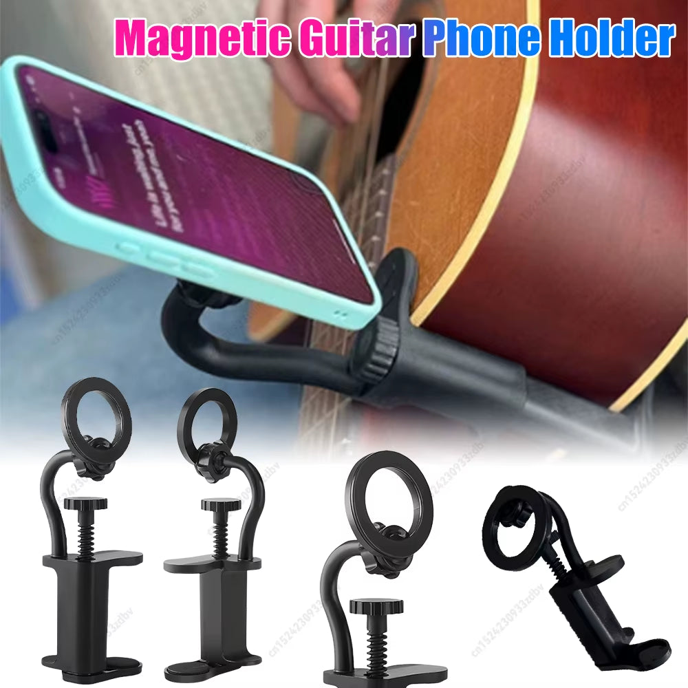 2025 Adjustable Magnetic Guitar Phone Holder Non-Slip Strong Magnetic Musical Instrument Phone Stand Stable Support with Clip