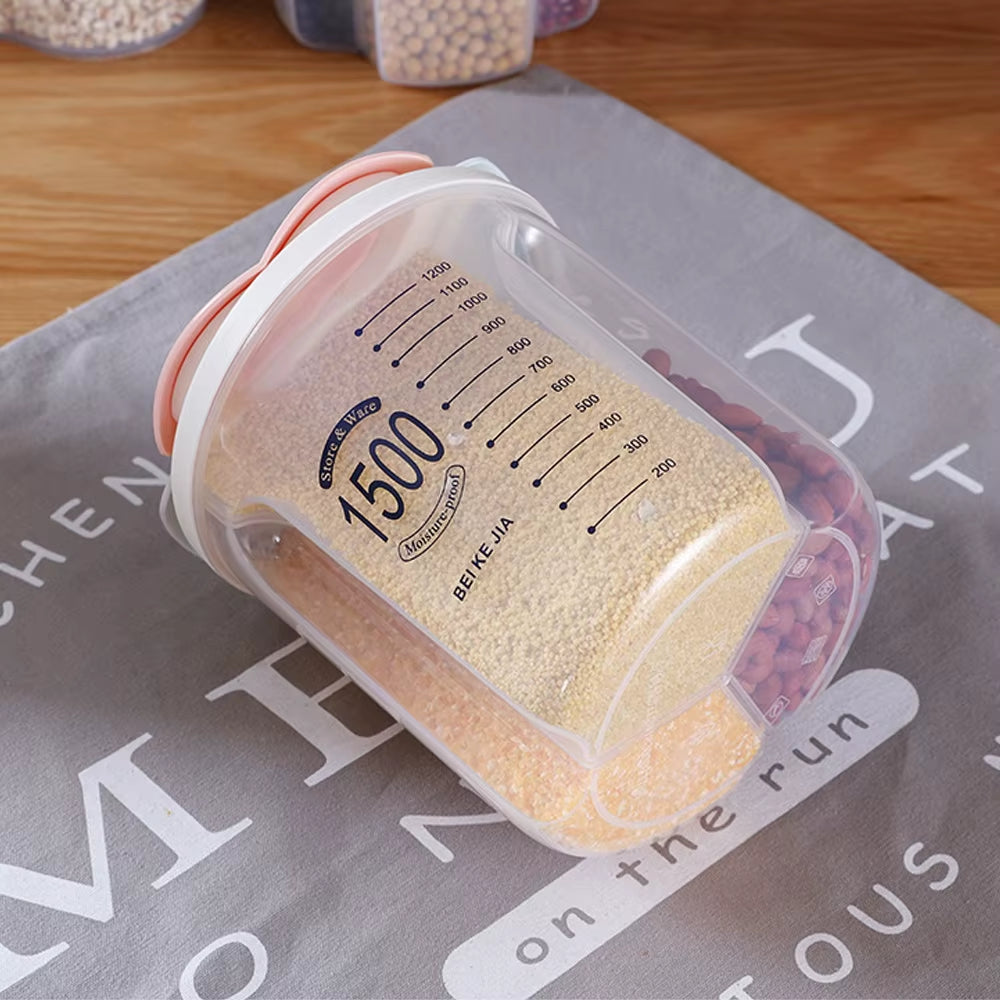 Compartment Plastic Sealed Multifunction Rotating Dry Food Rice Container Kitchen Food Storage Tank Transparent Storage Box
