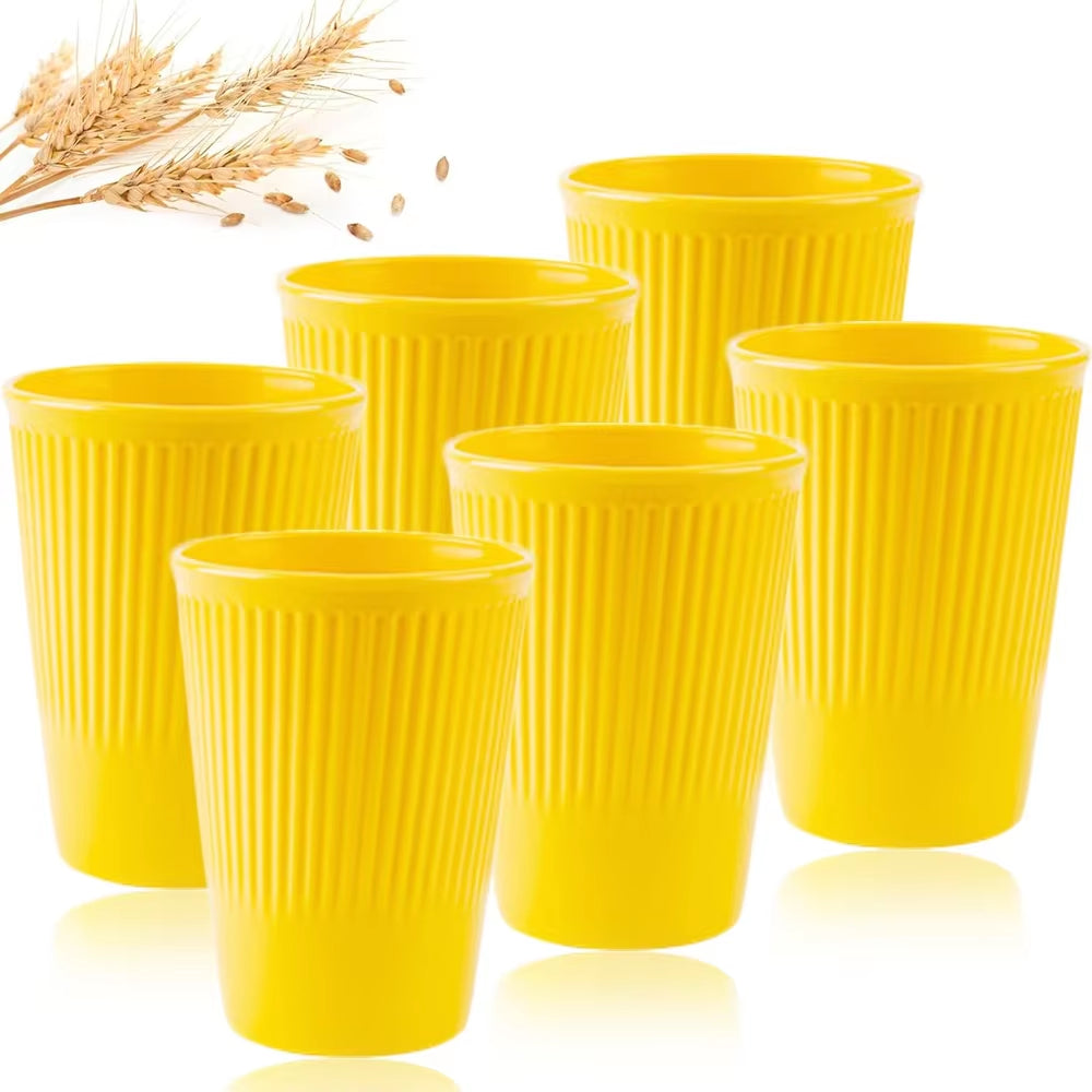 Eco-Friendly Wheat Straw 6Pcs/Set Unbreakable Multi-Purpose Drinking Cups Biodegradable round Toothbrush Cup Bpa-Free