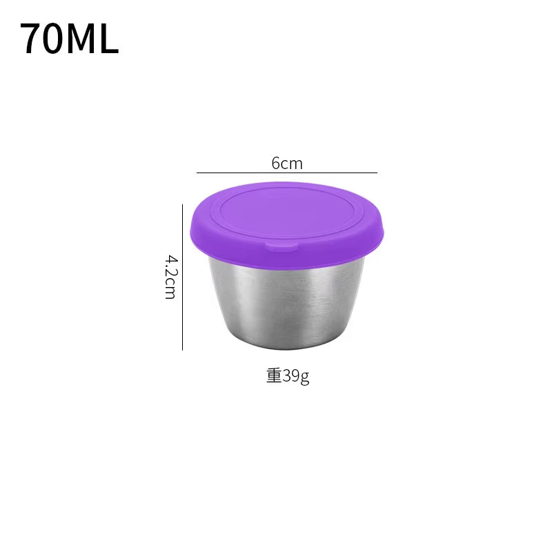 40/50/70ML Sealed Silicone Lid Sauce Cup Stainless Steel Small Seasoning Bowl Salad Tomato Dipping Saucer Box Kitchen Tableware