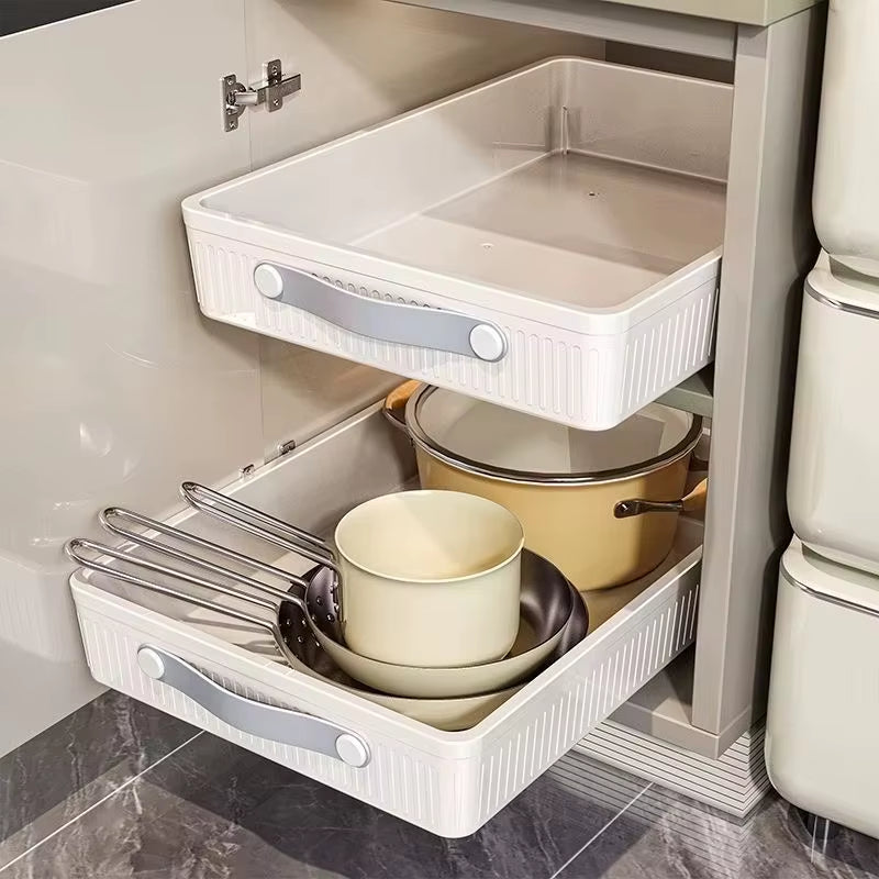 Kitchen Sliding Drawer Slide Rail Cabinet Clothes Spice Dish Bowl Pull Out Cabinet Organizer Tray with Handle Easy Carry
