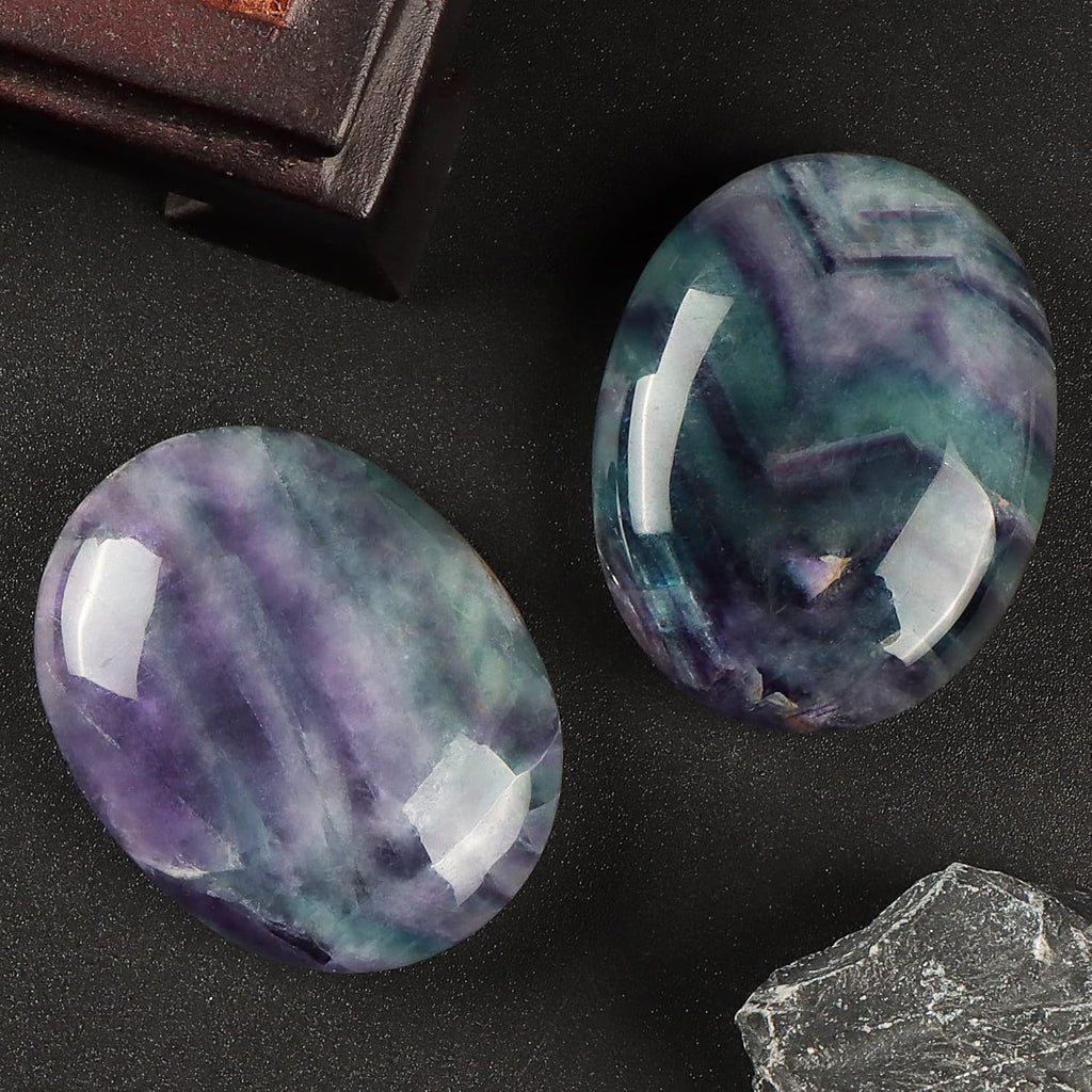 1.8 Inch Rainbow Fluorite Thumb Worry Stones for Anxiety, Crystals and Healing Stones for Relief Meditation Yoga Spiritual Reiki Positvity, Palm Polished Stones Pocket Gemstone
