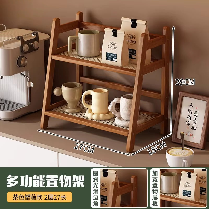 3 Tier Bamboo Shelf Desktop Cabinet Organizer Display Rack Cup Rack Spice Caddy Shelf for Kitchen Makeup Organizer for Vanity