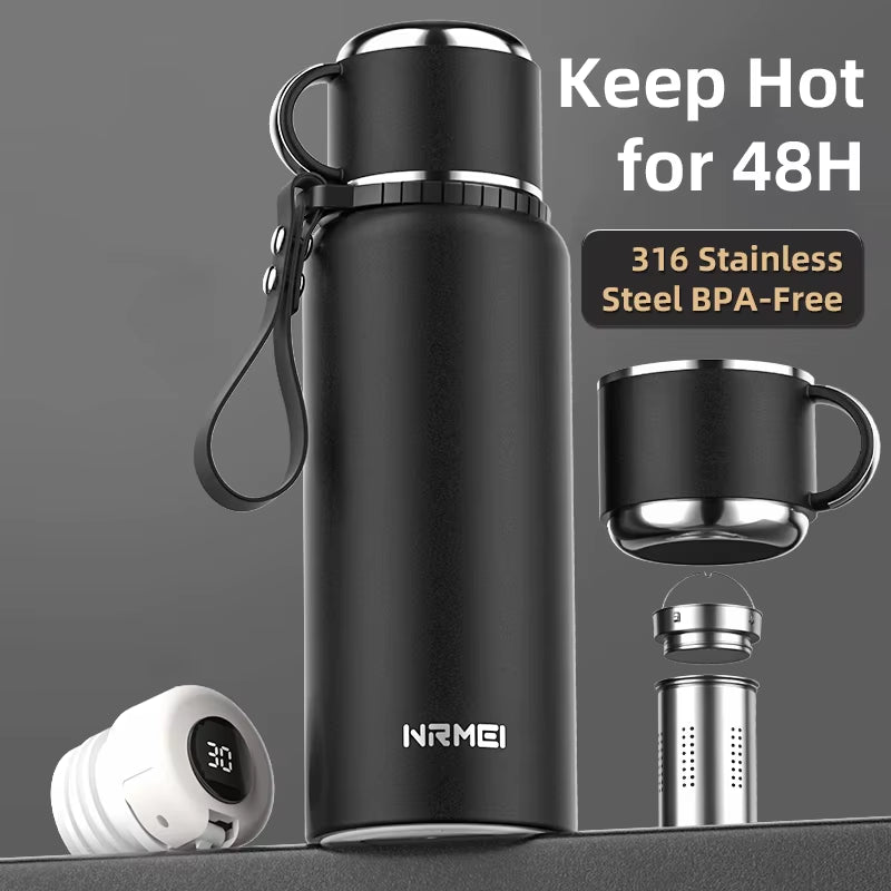 Stanless Steel Thermos Bottle with Tea Filter,Temperature Display Bounce Cover Insulated Bottles Outdoor Portable Vacuum Flasks