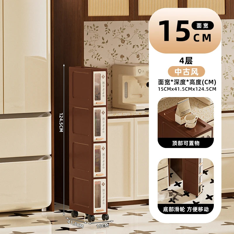 15/20Cm Slim Vintage Storage Cart, Mobile Narrow Cabinet with Drawers,Multi-Purpose Organizer for Kitchen/Bathroom/Living Room