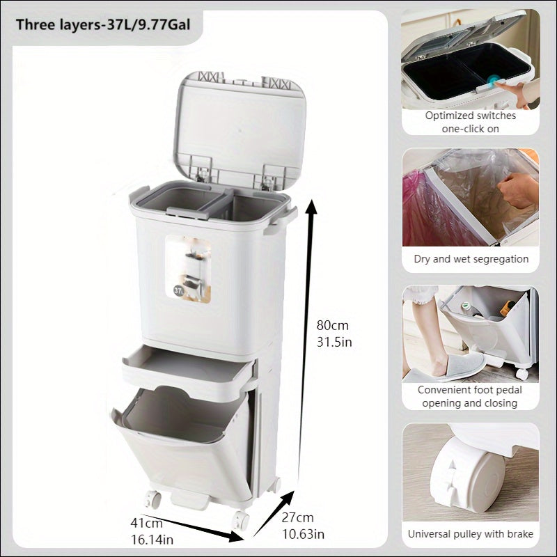 Multi-Tier Kitchen Trash Can with Lid-1