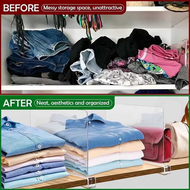 8/6/4/2Pcs Transparent Closet Shelf for Wardrobe Organizer Cloth Divider Cupboard Bookcase Divider Baffle