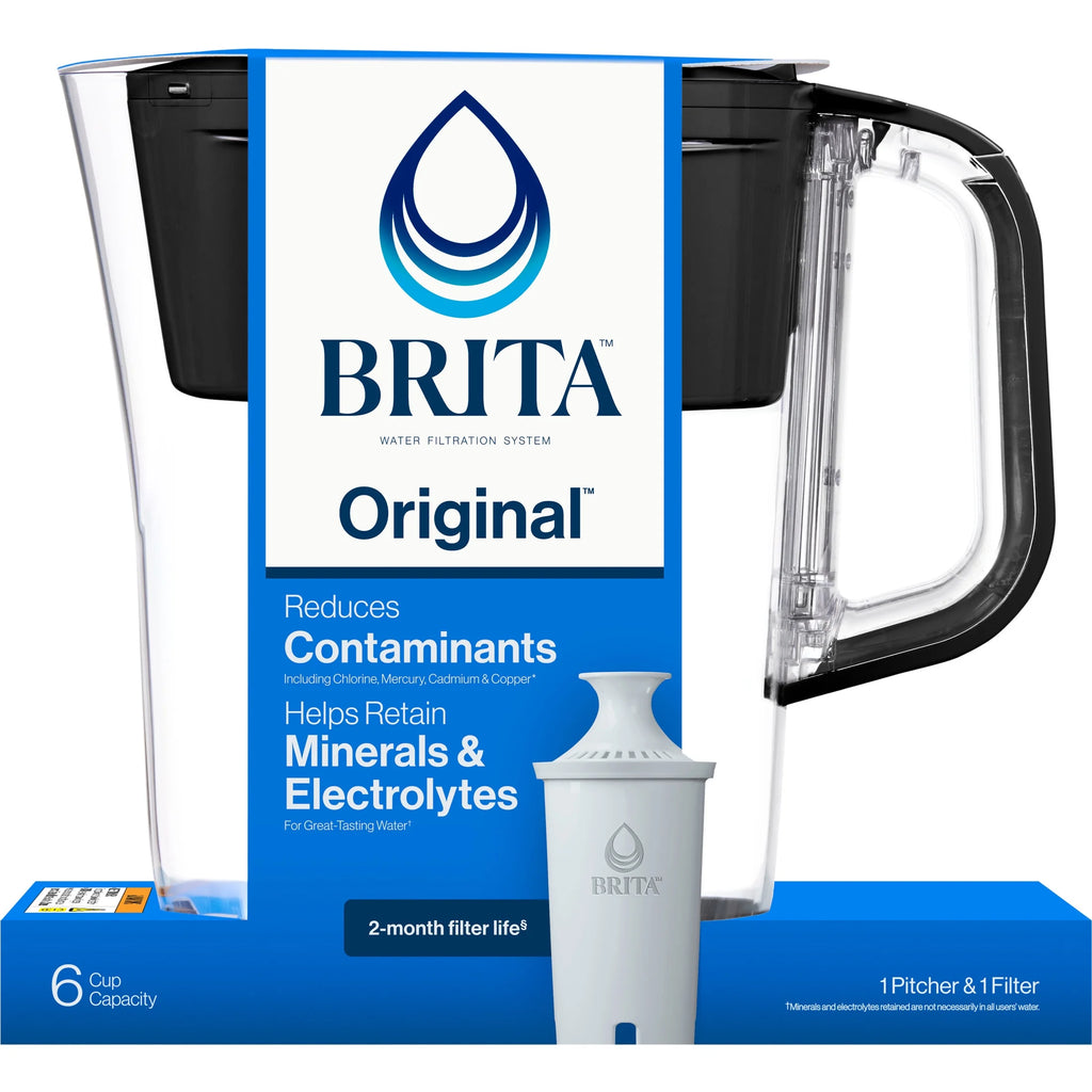 Small 6 Cup Black Denali Water Filter Pitcher with 1  Standard Filter