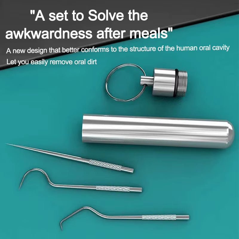 New 3/7Pcs Metal Floss Pick Stainless Steel Floss Dental Floss Keychain Dental Care Cleaning Teeth Thread YAX05