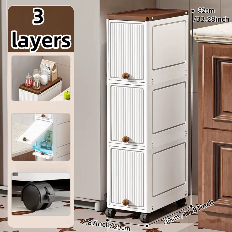20Cm-Flip Lid Slit Storage Cabinet, Kitchen Slit Shelf, Bathroom Multi-Layer Plastic Snack Cabinet, Narrow-Edge Storage Cabinet