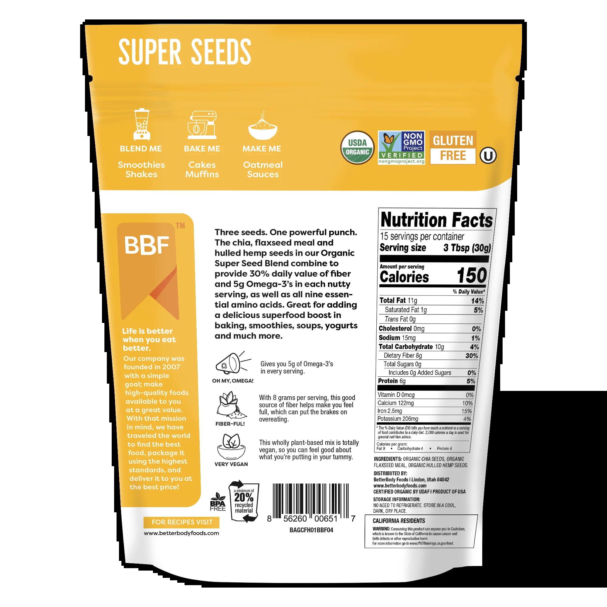 Organic Super Seeds, Chia Seeds, Flaxseed Meal, & Hemp Seeds, 16 Oz