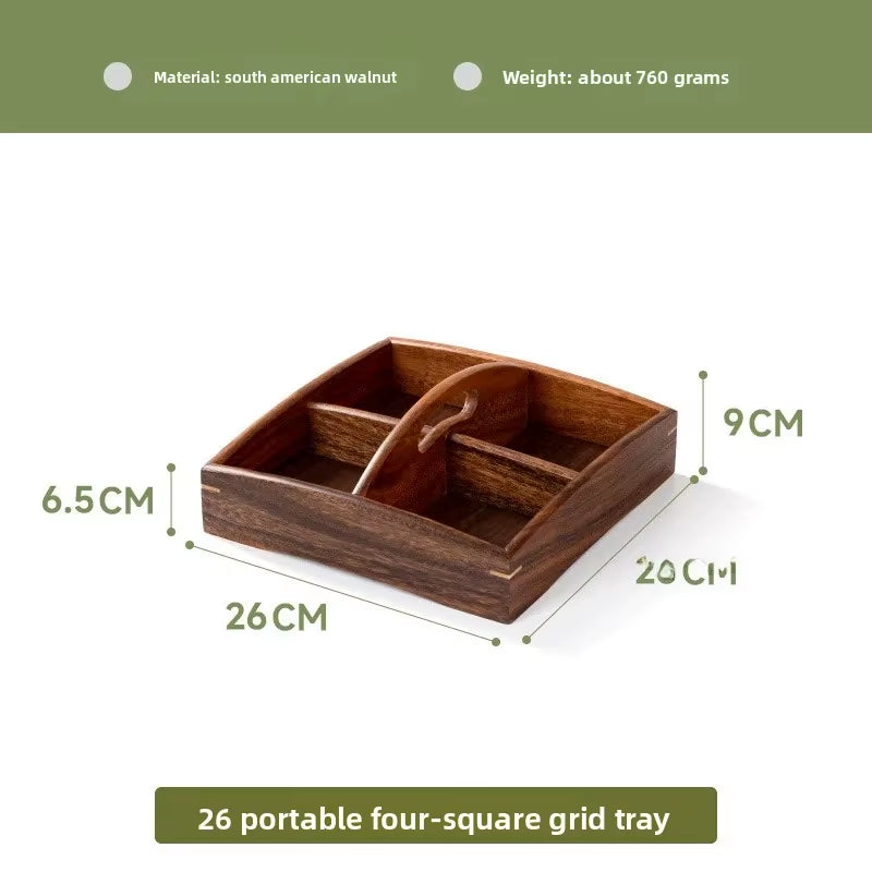 South American Walnut Wood Fruit Tray Divided Snack Plate Solid Wood Living Room Nut Fruit Plate Home Decorative Accessories