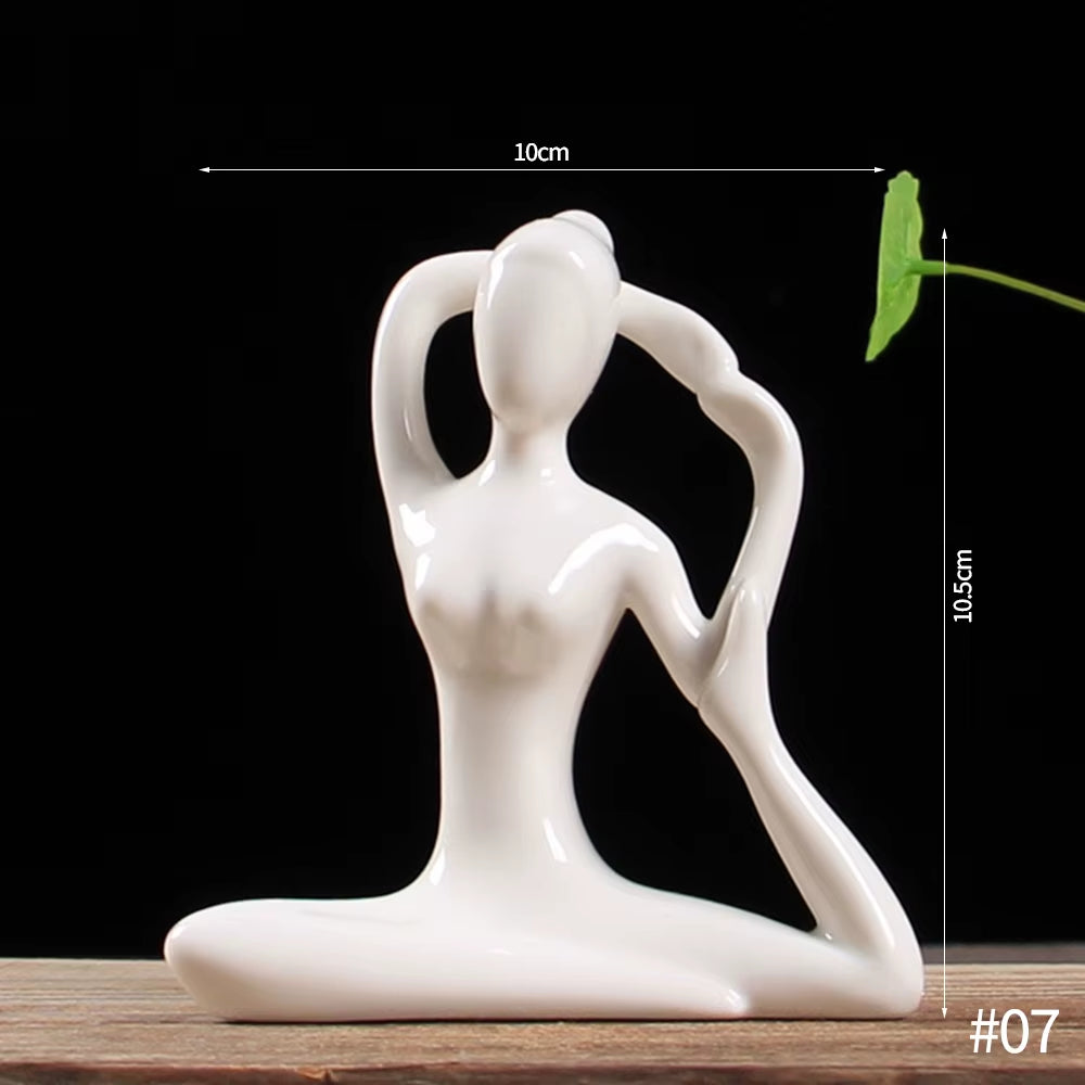 24 Styles Creative Abstract Art Ceramic Yoga Poses Sculptures Figurines Craft Yoga Lady Figure Studio Office Home Decor Ornament