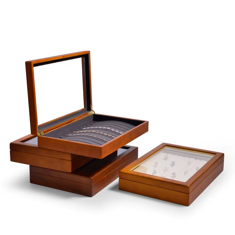 Wooden Jewelry Box Retro Jewelry Display Ring Necklace Earring Bracelet Box Multi Jewelry Storage Organizer Display Case
