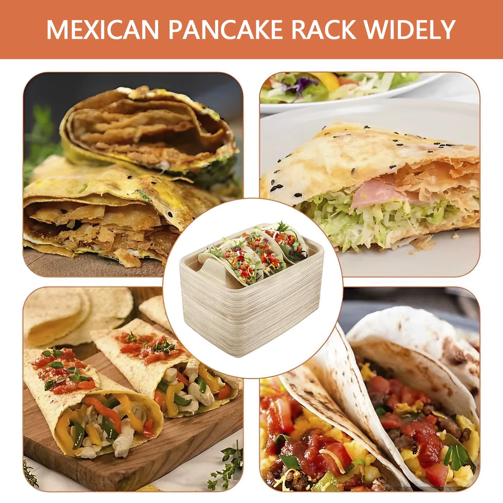 50Pcs Disposable Taco Plates 3 Compartments Taco Serving Plates No Messy Dining Stackable Taco Trays Holder Keep Tacos Upright