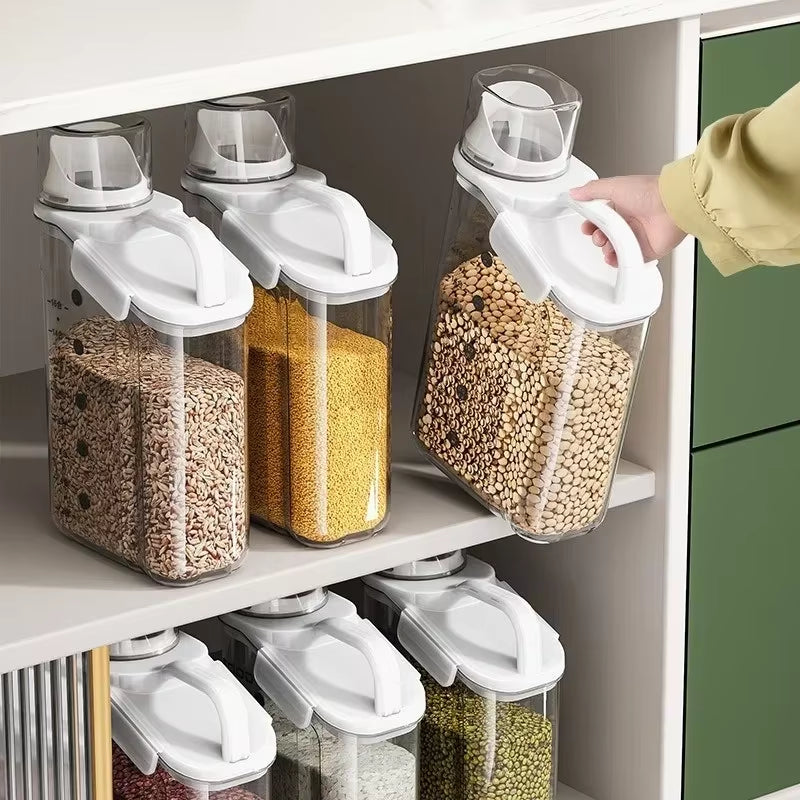 Grain Storage Tank 1500ML Cereal Storage Box with Measuring Cup Food Bean Grain Sealed Jar Kitchen Dispenser Storage Bottle