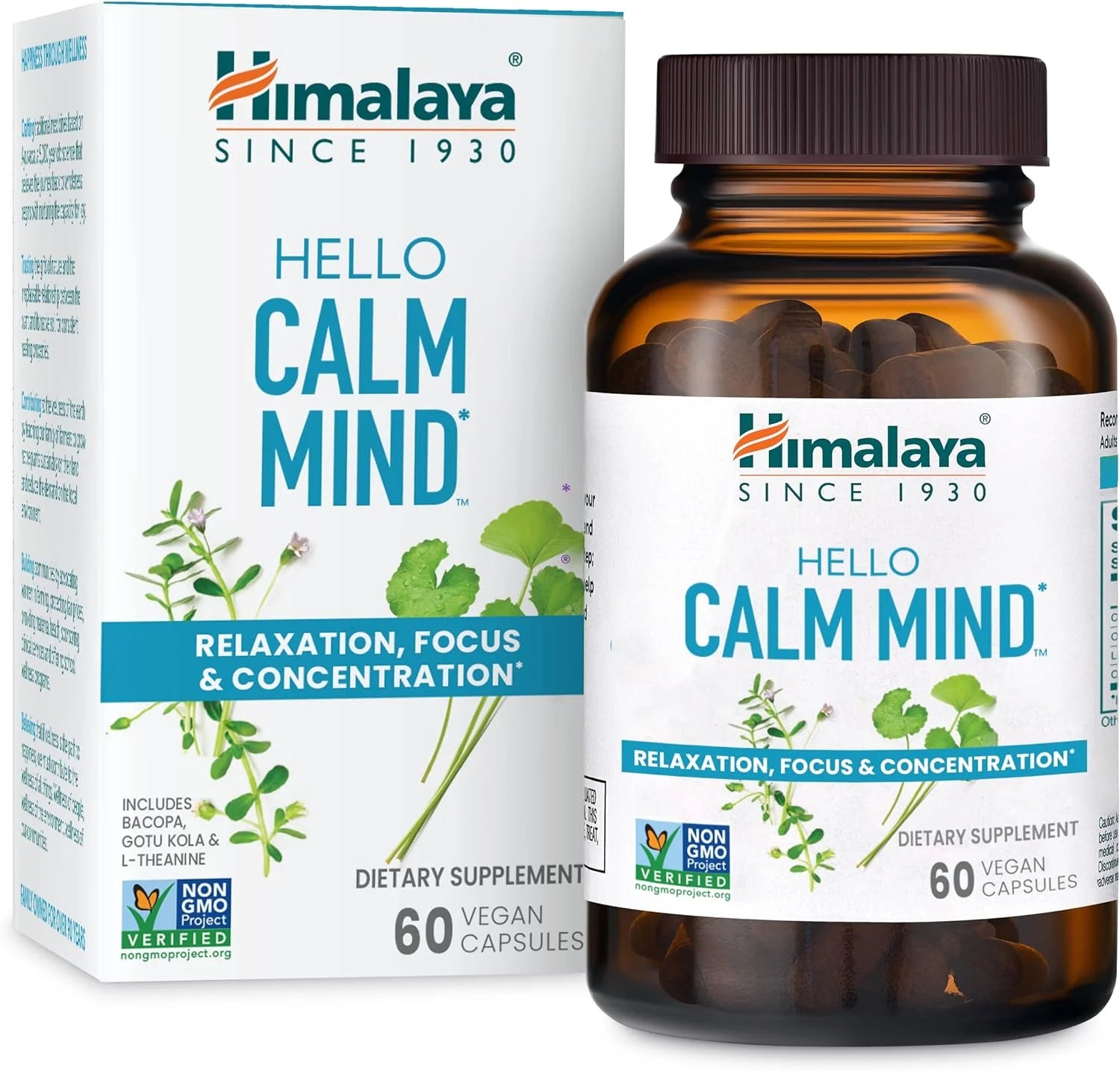 Hello Calm Mind, with Bacopa and L-Theanine, for Relaxation & Concentration, 60 Capsules