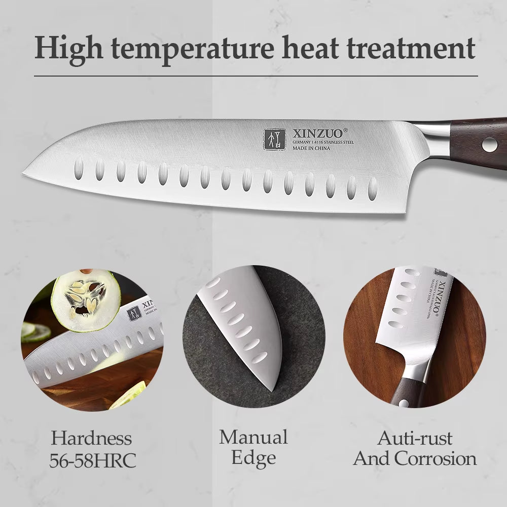 7PCS Kitchen Knife Set Forged German 1.4116 Stainless Steel Sharp Chef Santoku Paring Cleaver Kitchen Scissors Tool Set