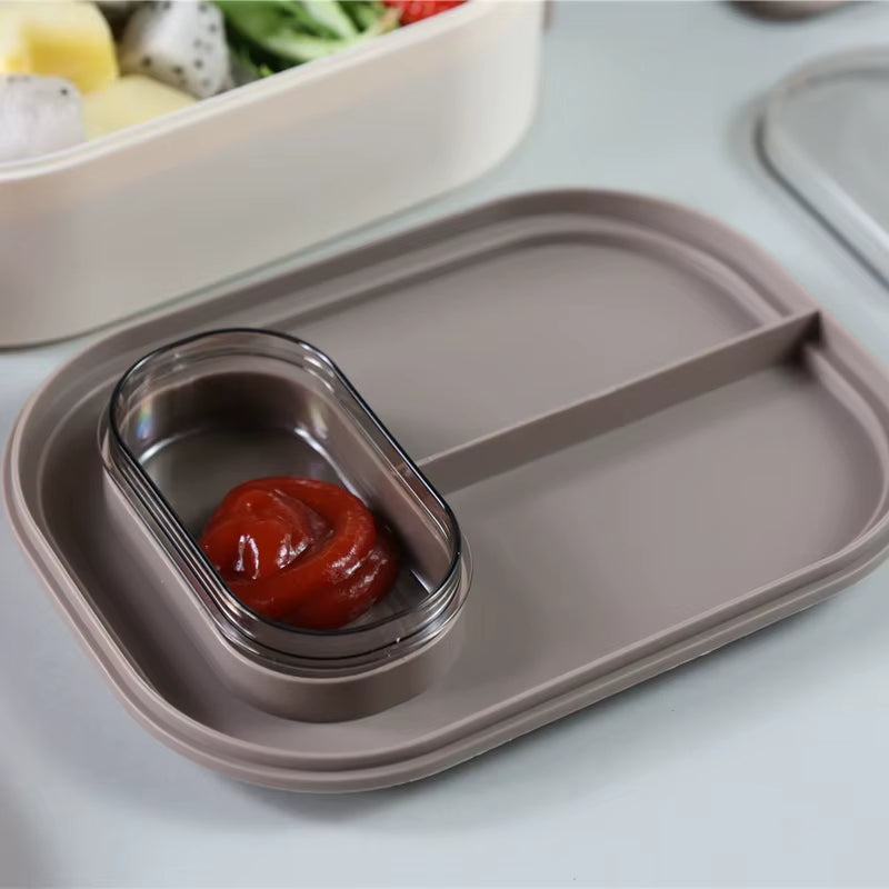 Office Worker Lunch Box Double-Layer Bento Box Stainless Steel Heating Lunch Box Set Student Tableware Microwave