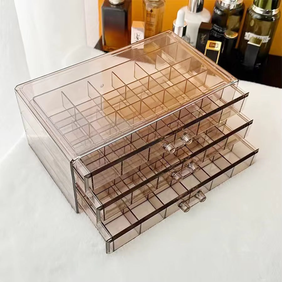 1Pc, Jewelry Storage Box, Material: Transparent PS, Color: Transparent, Brown, Gray, Pink