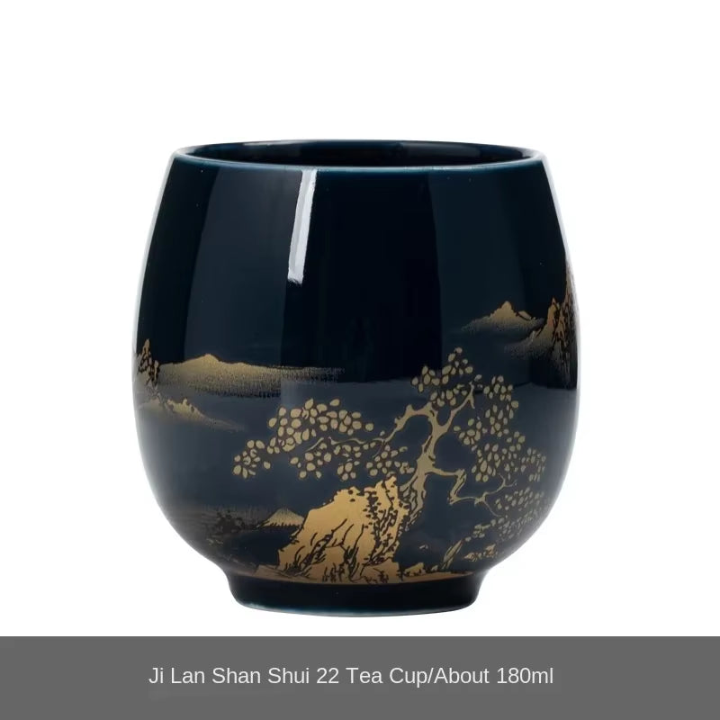 180Ml Japanese Ceramic Tea Cup, Jilan, Minimalist Master Cup, Large Black Glaze, Household Kung Fu Tea Set, Single Cup, Tea Cup