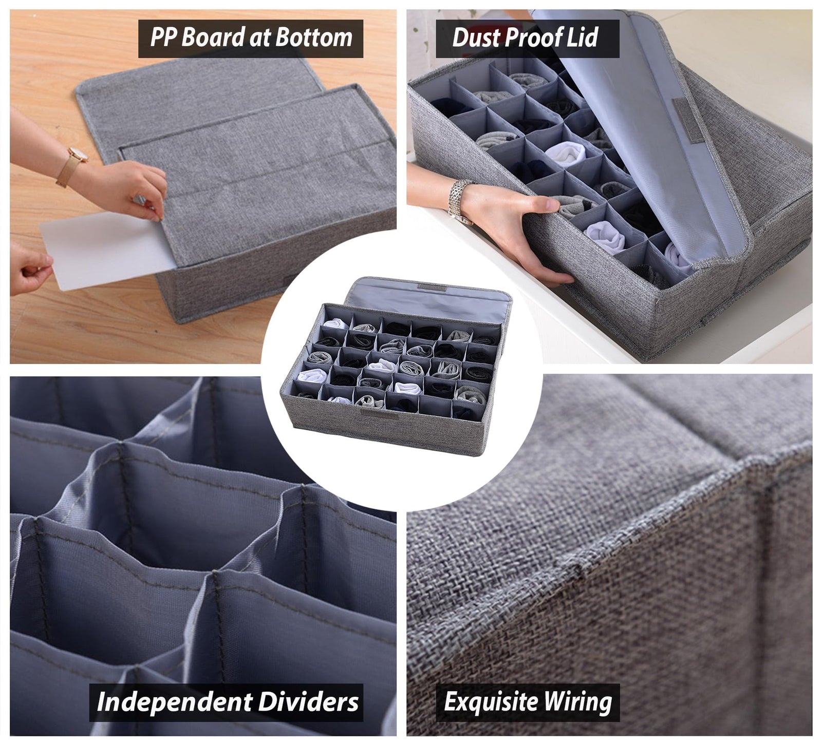 2 Pack Underwear Socks Ties Storage Organizer with Lids, 30 Cells Each