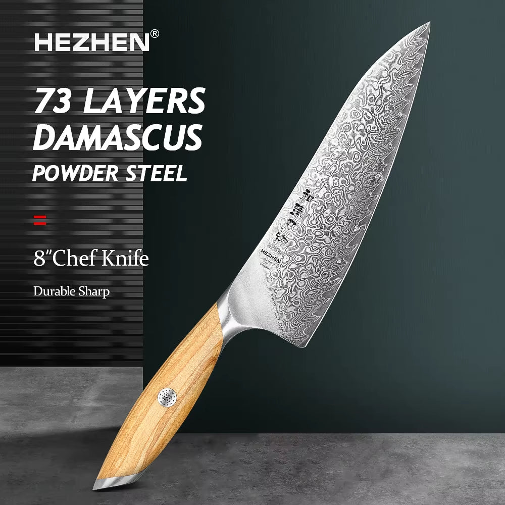 Flagship Series 8 Inch Chef Knife 73 Layers Powder Steel Core Damascus Steel Olive Wood Handle Gift Box Kitchen Knife