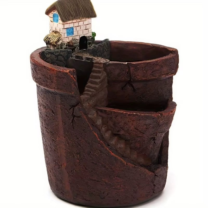 Mini House Figurine Resin Flower Pot Sky City Creative Planter for Flower Pot Herb Cacti Succulent Plants Home Garden Decoration