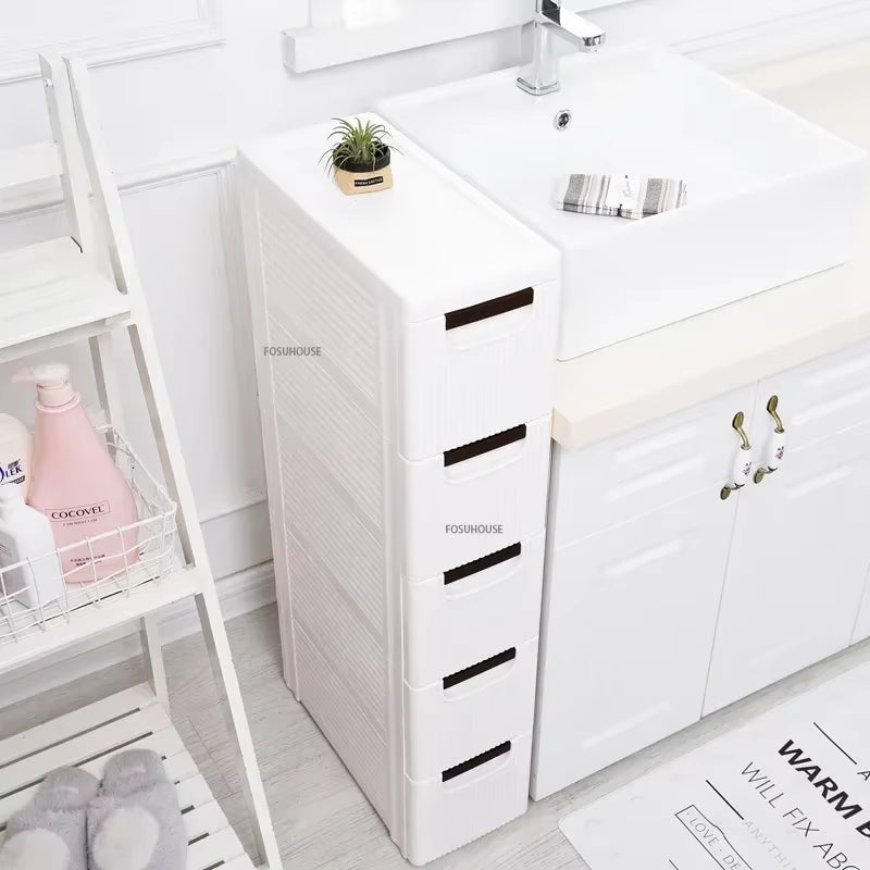Modern Floor Drawer Type Cabinet Bathroom Storage Cabinet Plastic Narrow Multi-Layer Toilet Corner Large Capacity Storage Shelf