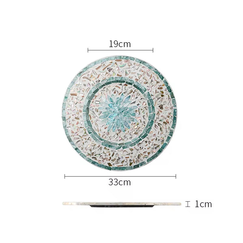 Natural Shell Wood Plates Set Golden Beads Decorative Glass Steak Pasta Plate Serving Tray Dinner Decoration Kitchen Tableware