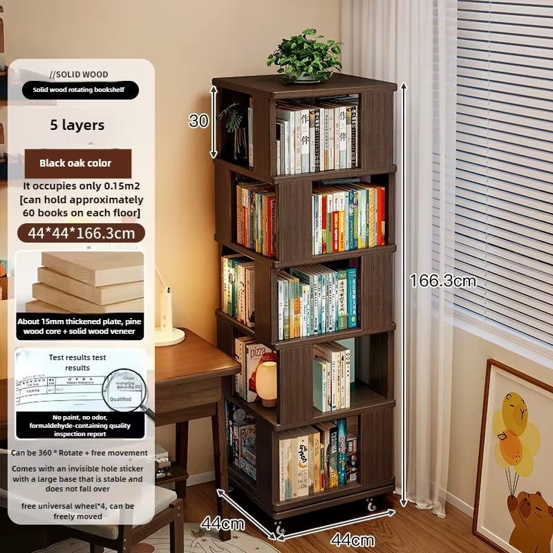 360-Degree Rotating Solid Wood Bookshelf: Floor-To-Ceiling, Wall-Mounted, Narrow Corner Cabinet
