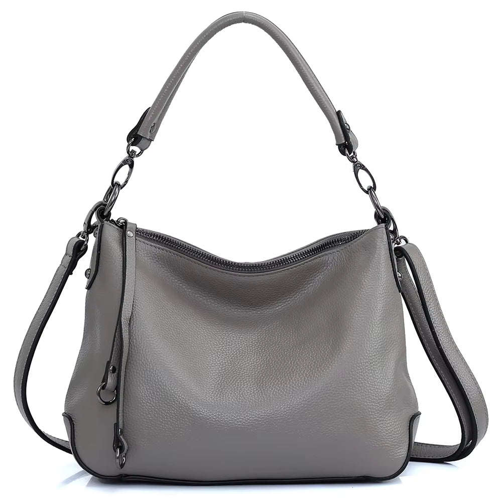 Genuine Leather Bag for Women Simple Classic Handbag Hobo Bag Vintage Grey Shoulder Tote Cowhide Crossbody Bag Mom'S Gift
