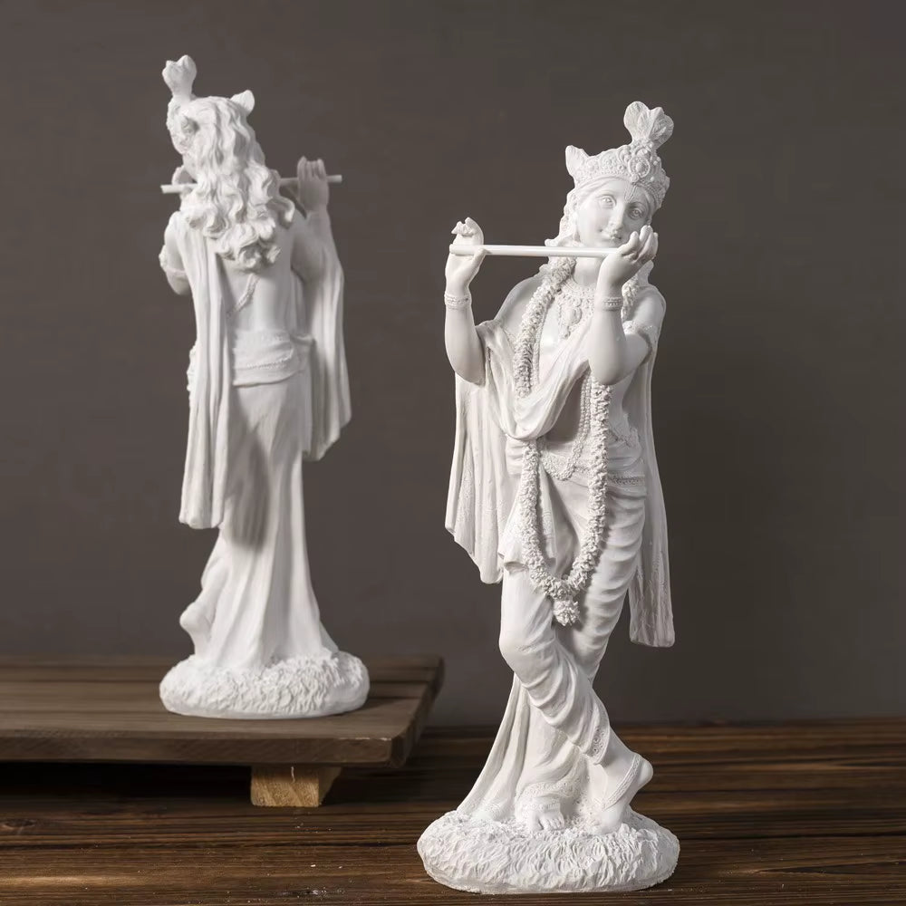 Resin White Krishna Statue Hindu God Love Divine Sculpture Hinduism Meditating Figurines Home Decoraiton Yoga Room Decor