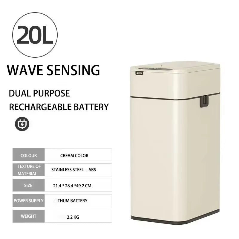Smart Trash Can 20L Kitchen Two-Way Sensor Dustbin Wastebasket Automatic Bagging Trash Bin Stainless Home Rectangular Waste Bin