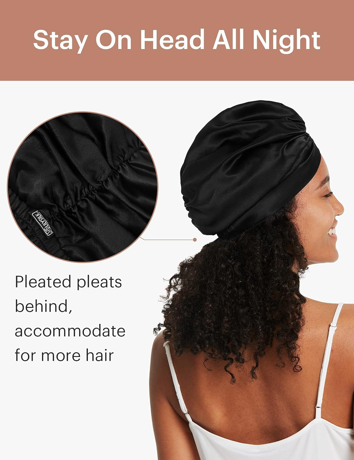 Silk Bonnet for Sleeping Womens 100% Mulberry Silk Sleep Cap Hair Wrap for Curly Long Hair